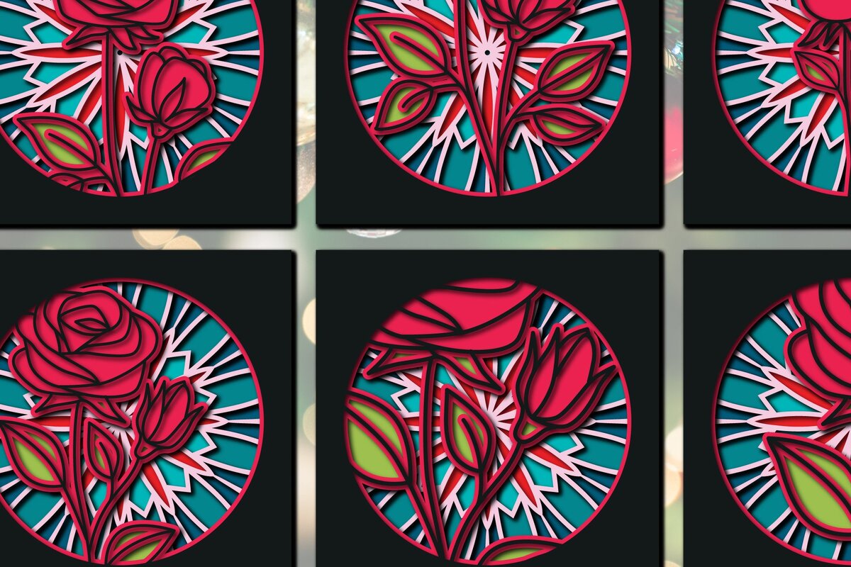 Intra απο ξύλο plywood 3mm-4mm πάχος – Πακέτο Rose Mandala 3D Shadow Box Δίασταση  20x20 cm INTRAFABR-36388703