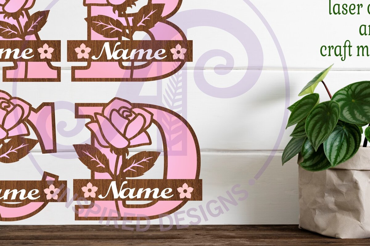 Intra απο ξύλο plywood 3mm-4mm πάχος – Πινακίδες ονόματος δέσμης γραμμάτων μονόγραμμα τριαντάφυλλου Δίασταση  20x20 cm INTRAFABR-88936083