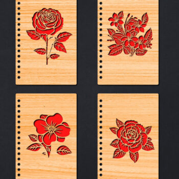 Intra απο ξύλο plywood 3mm-4mm πάχος – Κάλυμμα σημειωματάριου Rose, Ημέρα του Αγίου Βαλεντίνου Δίασταση  20x20 cm INTRAFABR-86233298 - Image 1