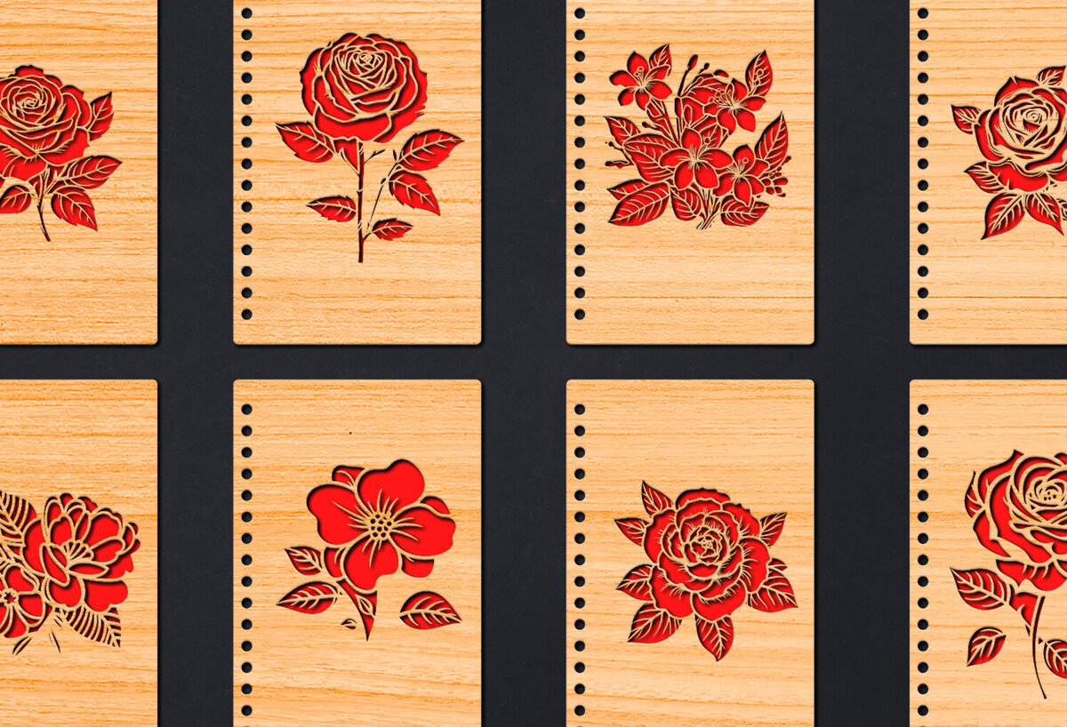 Intra απο ξύλο plywood 3mm-4mm πάχος – Κάλυμμα σημειωματάριου Rose, Ημέρα του Αγίου Βαλεντίνου Δίασταση  20x20 cm INTRAFABR-86233298