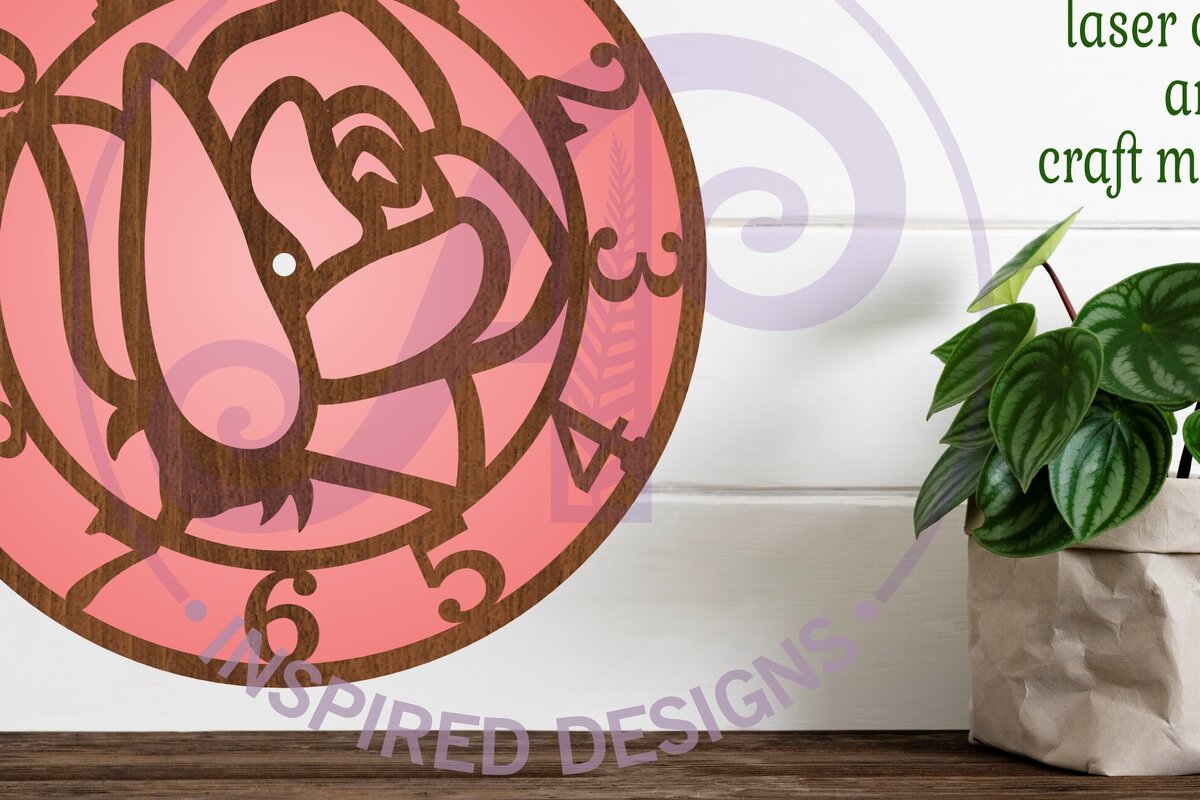 Intra απο ξύλο plywood 3mm-4mm πάχος – Rose Wall Clock Files Cut Laser, Δίασταση  20x20 cm INTRAFABR-96018758