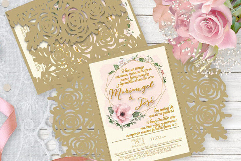 Intra απο ξύλο plywood 3mm-4mm πάχος – Τριαντάφυλλο Προσκλητήριο Γάμου Κόψιμο Δίασταση  20x20 cm INTRAFABR-19314799