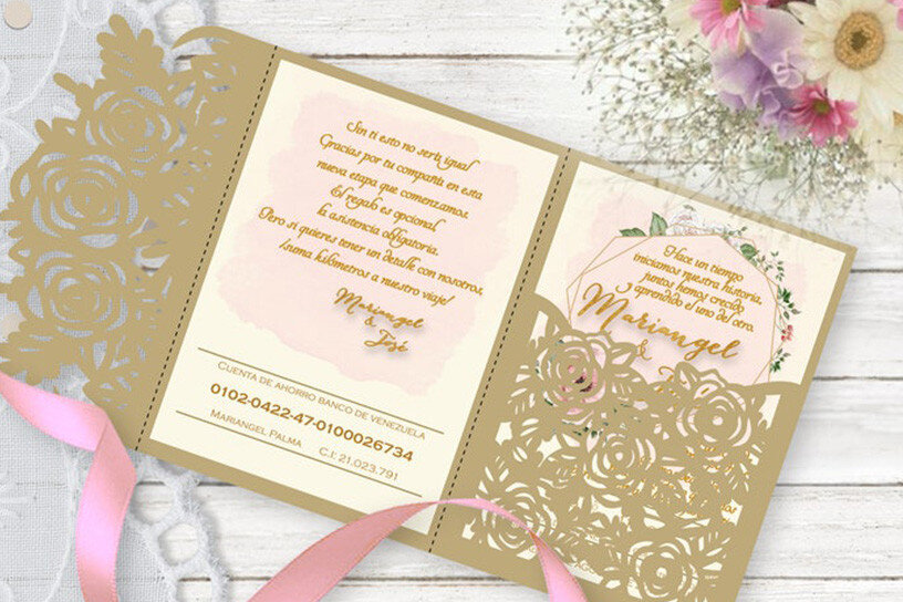 Intra απο ξύλο plywood 3mm-4mm πάχος – Τριαντάφυλλο Προσκλητήριο Γάμου Κόψιμο Δίασταση  20x20 cm INTRAFABR-19313553