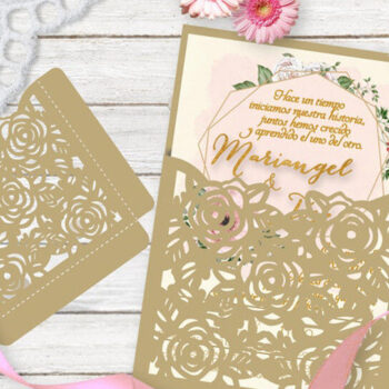 Intra απο ξύλο plywood 3mm-4mm πάχος – Τριαντάφυλλο Προσκλητήριο Γάμου Laser Δίασταση  20x20 cm INTRAFABR-19159699 - Image 1