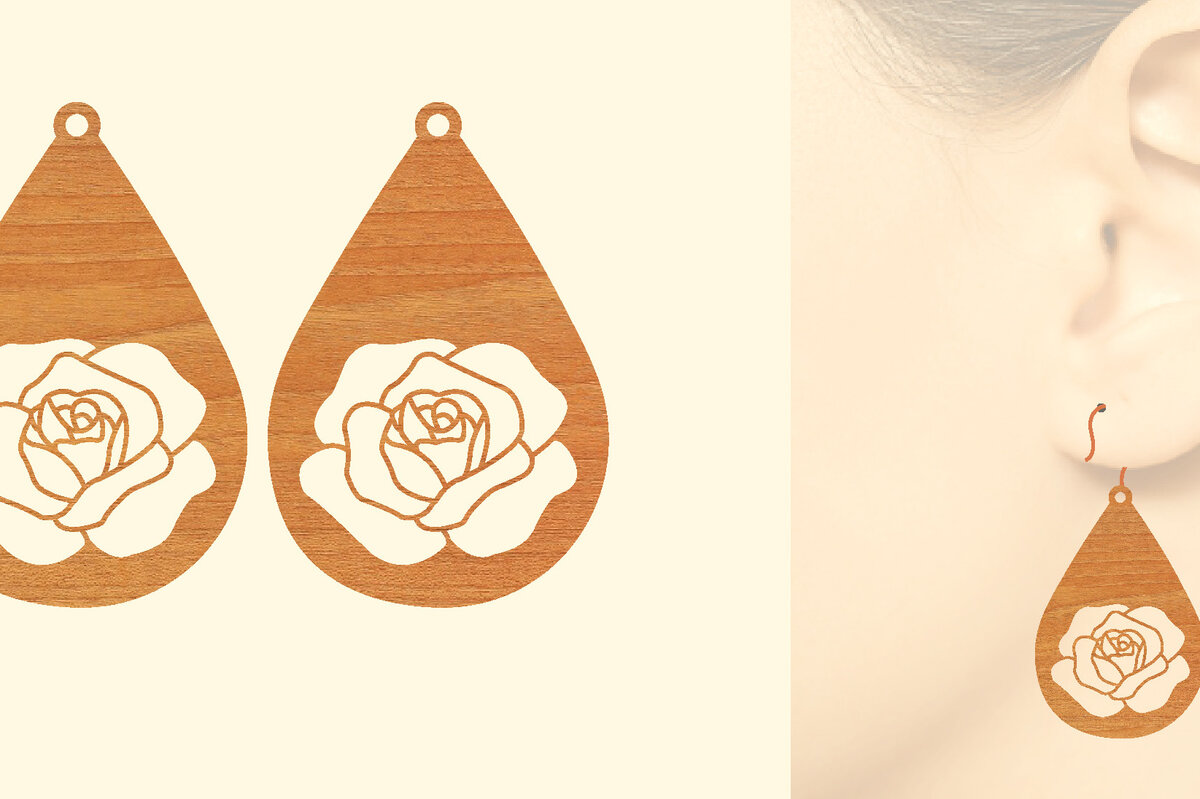 Intra απο ξύλο plywood 3mm-4mm πάχος – Σκουλαρίκια από ροζ ξύλο κοπής με λέιζερ Δίασταση  5x5 cm INTRAFABR-62895436