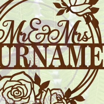 Intra απο ξύλο plywood 3mm-4mm πάχος – Στεφάνι Τριαντάφυλλου Σήμα Γάμου Mr and Mrs Δίασταση  20x20 cm INTRAFABR-68857106 - Image 1