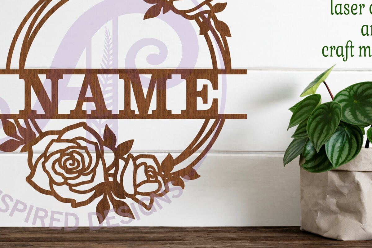 Intra απο ξύλο plywood 3mm-4mm πάχος – Σήμα ονόματος στεφάνι τριαντάφυλλου Δίασταση  20x20 cm INTRAFABR-97406677