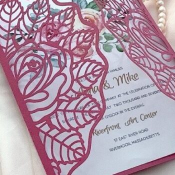 Intra απο ξύλο plywood 3mm-4mm πάχος – Τριαντάφυλλα Πύλη Διπλωμένη Κάρτα 5x7, Προσκλητήριο Γάμου Δίασταση  20x20 cm INTRAFABR-32319986 - Image 3