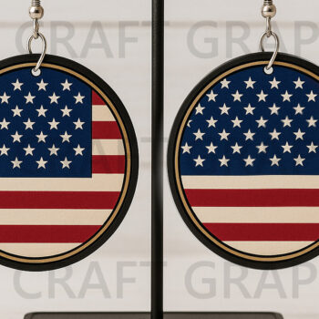 Intra απο ξύλο plywood 3mm-4mm πάχος – Στρογγυλά σκουλαρίκια αμερικανικής σημαίας Δίασταση  5x5 cm INTRAFABR-122737633 - Image 1