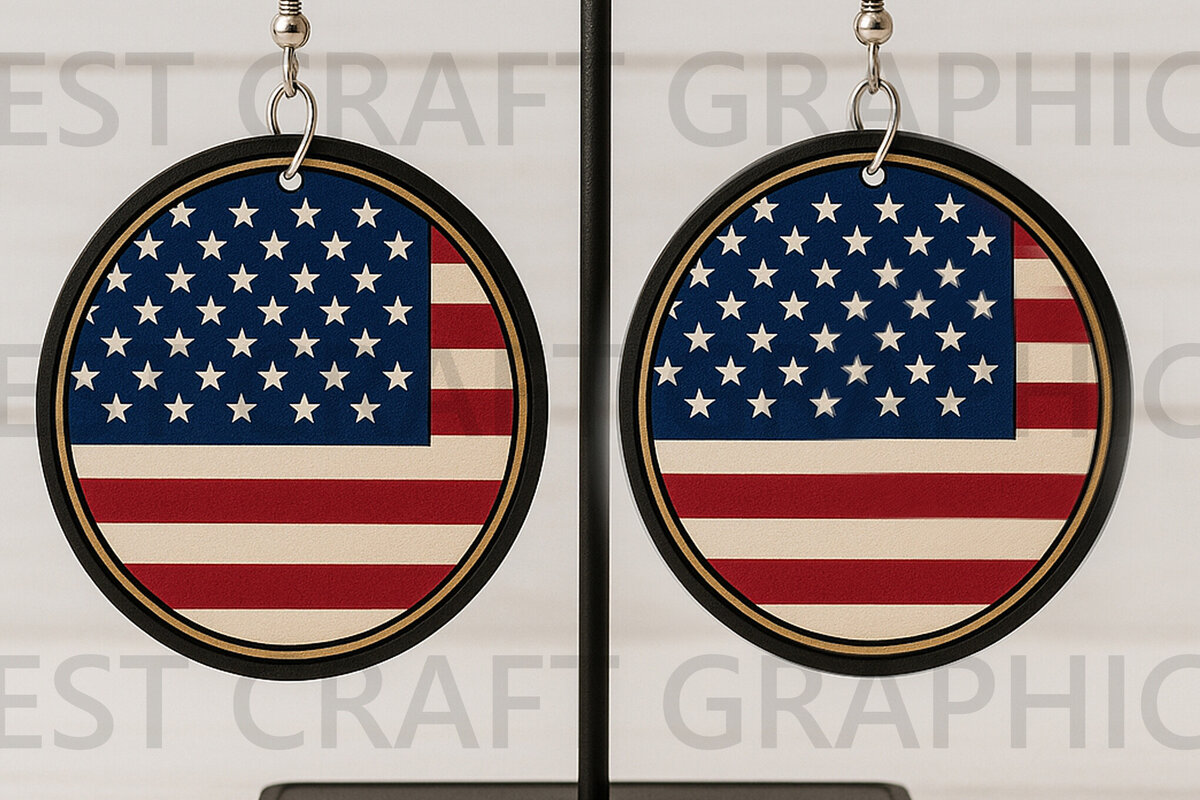 Intra απο ξύλο plywood 3mm-4mm πάχος – Στρογγυλά σκουλαρίκια αμερικανικής σημαίας Δίασταση  5x5 cm INTRAFABR-122737633