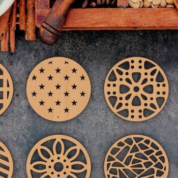 Intra απο ξύλο plywood 3mm-4mm πάχος – Στρογγυλά σουβέρ - Ξύλινο Μεταλλικό Διακόσμηση Τοίχου Δίασταση  40x30 cm INTRAFABR-40248312 - Image 1