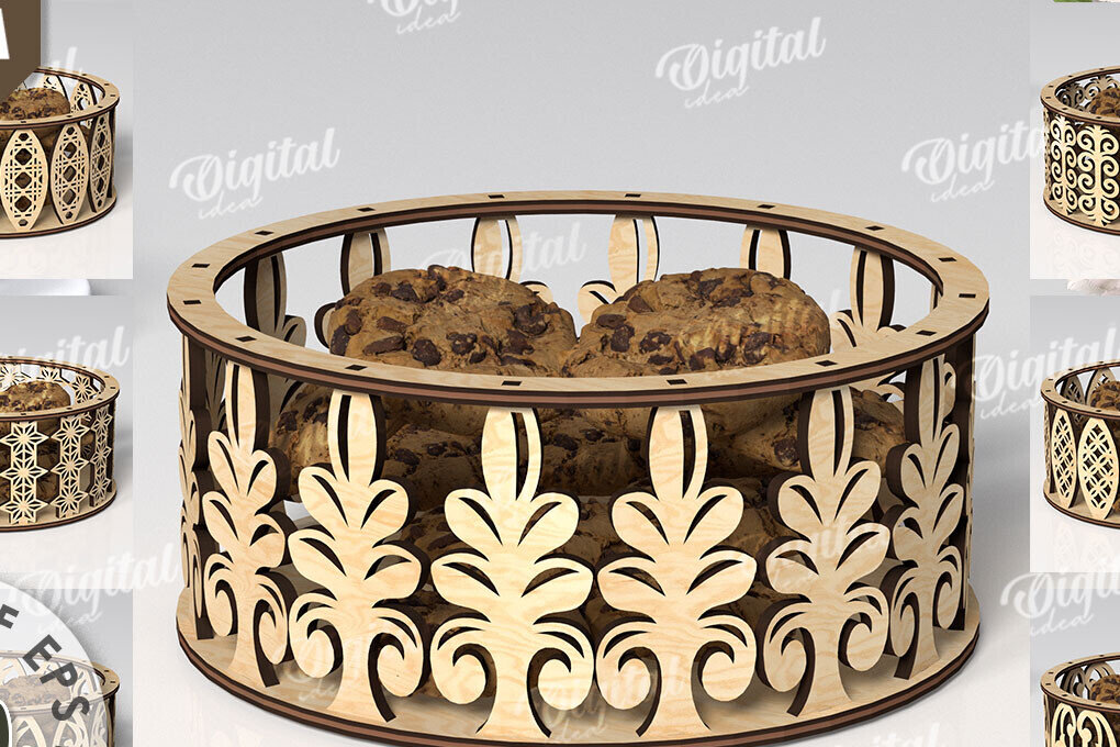 Intra απο ξύλο plywood 3mm-4mm πάχος – Στρογγυλά διακοσμητικά κουτιά Δέσμη κοπής με λέιζερ Δίασταση  20x20 cm INTRAFABR-111426216