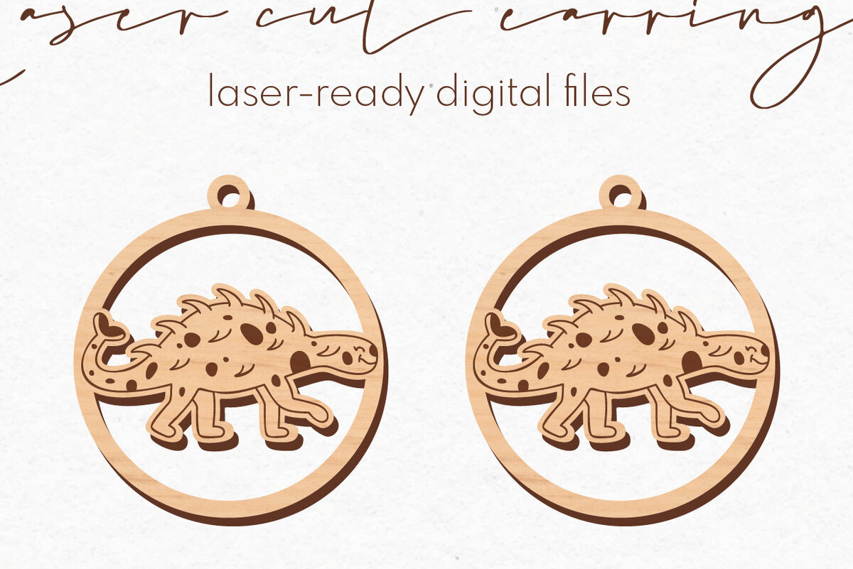 Intra απο ξύλο plywood 3mm-4mm πάχος – Στρογγυλά σκουλαρίκια δεινοσαύρων | Δίασταση  5x5 cm INTRAFABR-72827051