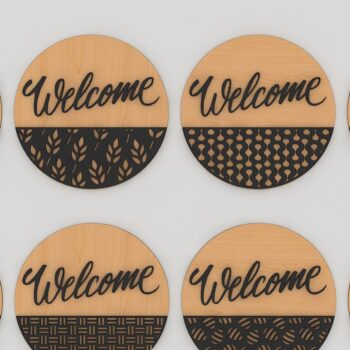 Intra απο ξύλο plywood 3mm-4mm πάχος – Στρογγυλή κρεμάστρα πόρτας Μοτίβο επιγραφών καλωσορίσματος Δίασταση 20x20 cm INTRAFABR-41729453 - Image 3