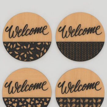 Intra απο ξύλο plywood 3mm-4mm πάχος – Στρογγυλή κρεμάστρα πόρτας Μοτίβο επιγραφών καλωσορίσματος Δίασταση 20x20 cm INTRAFABR-41729453 - Image 4