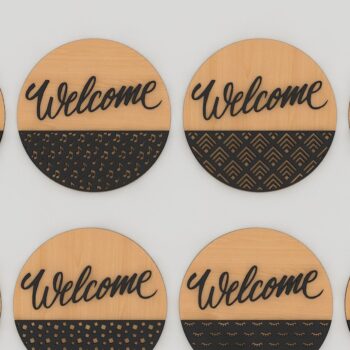 Intra απο ξύλο plywood 3mm-4mm πάχος – Στρογγυλή κρεμάστρα πόρτας Μοτίβο επιγραφών καλωσορίσματος Δίασταση 20x20 cm INTRAFABR-41729453 - Image 5