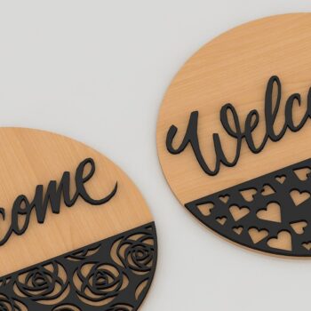 Intra απο ξύλο plywood 3mm-4mm πάχος – Στρογγυλή κρεμάστρα πόρτας Μοτίβο επιγραφών καλωσορίσματος Δίασταση 20x20 cm INTRAFABR-41729453 - Image 8