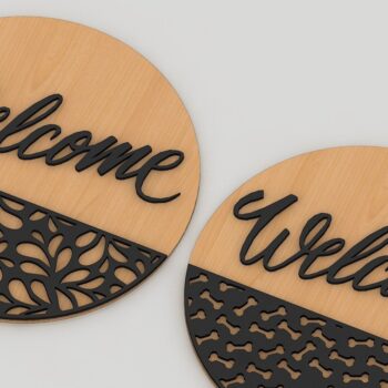 Intra απο ξύλο plywood 3mm-4mm πάχος – Στρογγυλή κρεμάστρα πόρτας Μοτίβο επιγραφών καλωσορίσματος Δίασταση 20x20 cm INTRAFABR-41729453 - Image 9