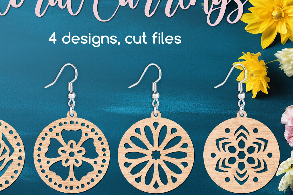 Intra απο ξύλο plywood 3mm-4mm πάχος – Στρογγυλά φλοράλ σκουλαρίκια Δίασταση  5x5 cm INTRAFABR-104322996