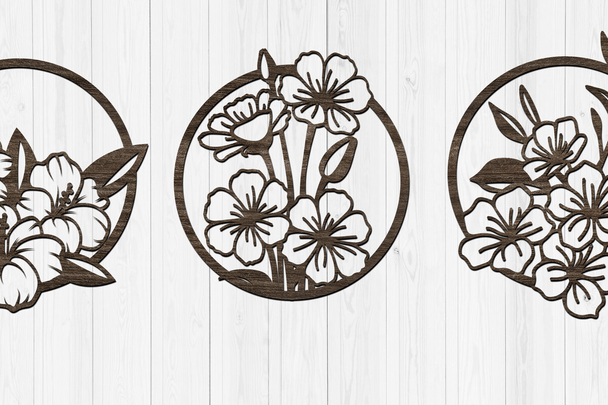 Intra απο ξύλο plywood 3mm-4mm πάχος – Στρογγυλά πάνελ τέχνης τοίχου Floral - Δίασταση  40x30 cm INTRAFABR-117564761