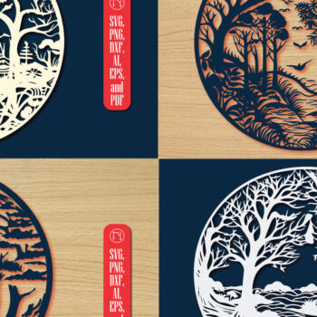 Intra απο ξύλο plywood 3mm-4mm πάχος – Στρογγυλή δέσμη Forest Papercut Decor Δίασταση  20x20 cm INTRAFABR-89847506 - Image 1