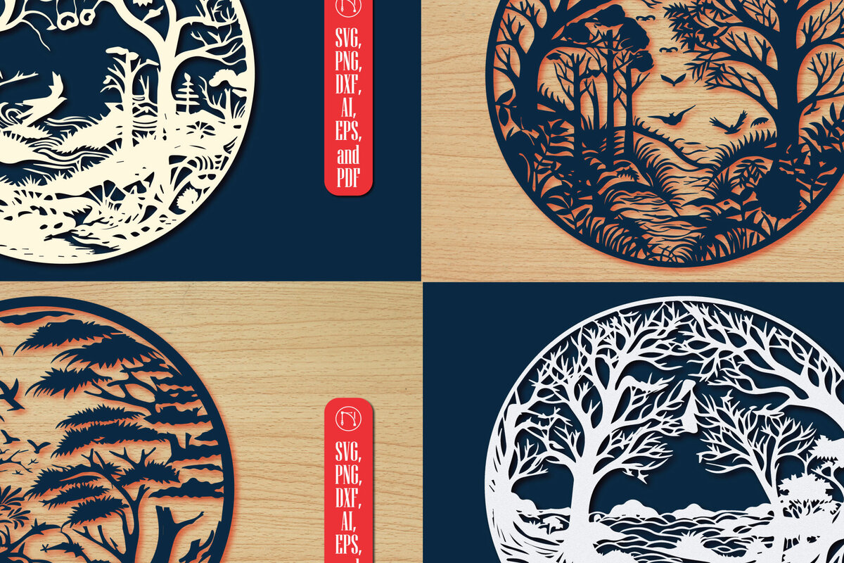 Intra απο ξύλο plywood 3mm-4mm πάχος – Στρογγυλή δέσμη Forest Papercut Decor Δίασταση  20x20 cm INTRAFABR-89847506