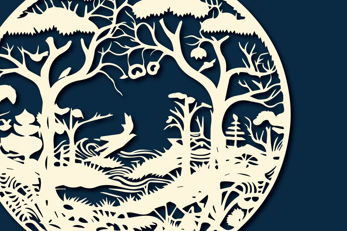 Intra απο ξύλο plywood 3mm-4mm πάχος – Round Forest Papercut Decor Δίασταση  20x20 cm INTRAFABR-89846053