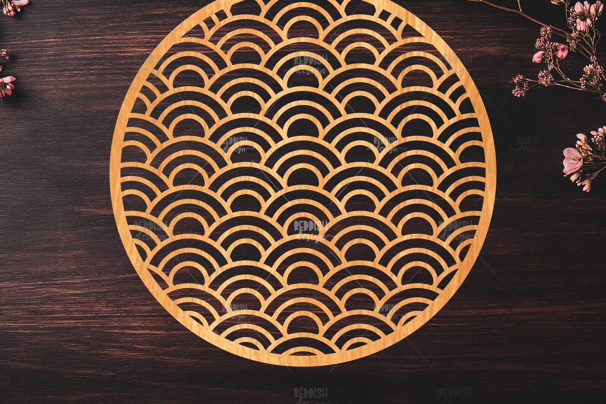 Intra απο ξύλο plywood 3mm-4mm πάχος – Στρογγυλό πάνελ κοπής λέιζερ ιαπωνικών κυμάτων Δίασταση  20x20 cm INTRAFABR-118744489