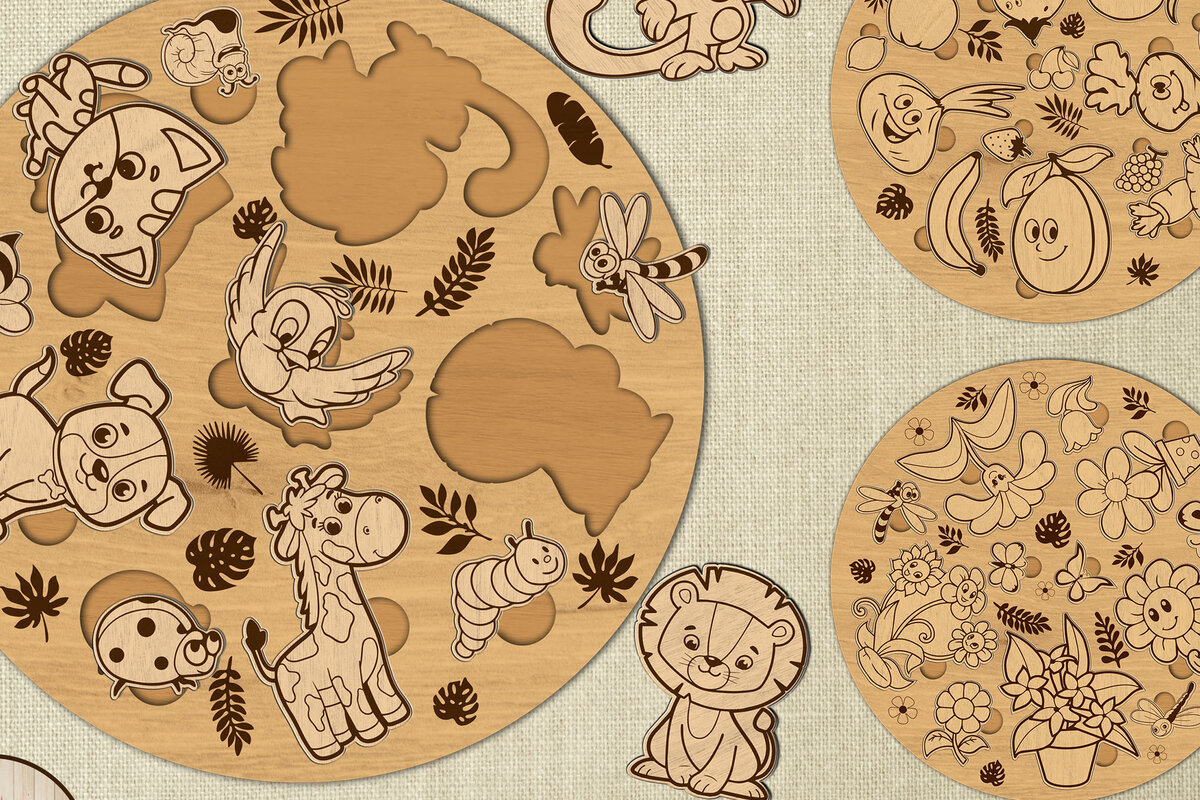 Intra απο ξύλο plywood 3mm-4mm πάχος – Στρογγυλή δέσμη παιδικών παζλ Δίασταση  20x20 cm INTRAFABR-71620793