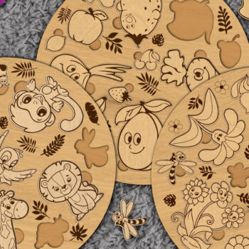 Intra απο ξύλο plywood 3mm-4mm πάχος – Στρογγυλή δέσμη παιδικών παζλ Δίασταση  20x20 cm INTRAFABR-71620793 - Image 2