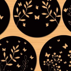 Intra απο ξύλο plywood 3mm-4mm πάχος – Στρογγυλά πάνελ κομμένα με λέιζερ Butterfly Floral Δίασταση  20x20 cm INTRAFABR-32745204
