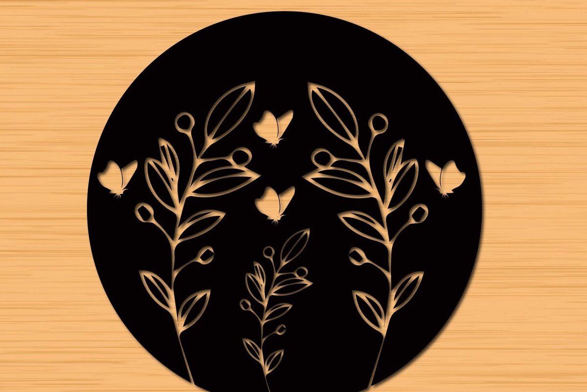 Intra απο ξύλο plywood 3mm-4mm πάχος – Στρογγυλά πάνελ κοπής με λέιζερ Floral Δίασταση  20x20 cm INTRAFABR-32743711