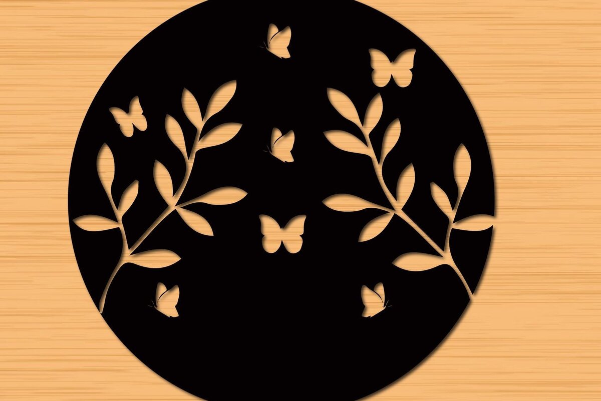 Intra απο ξύλο plywood 3mm-4mm πάχος – Στρογγυλά πάνελ κοπής με λέιζερ Floral Δίασταση  20x20 cm INTRAFABR-32739368