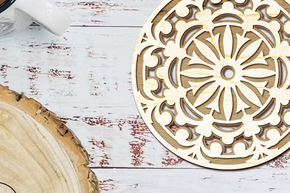 Intra απο ξύλο plywood 3mm-4mm πάχος – Στρογγυλό σουβέρ με στολίδι Δίασταση  20x20 cm INTRAFABR-102808588