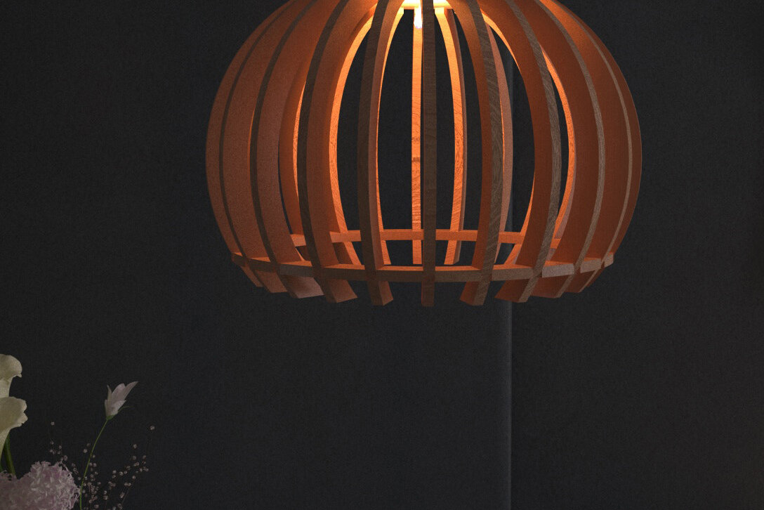 Intra απο ξύλο plywood 3mm-4mm πάχος – Στρογγυλός Οβάλ Ξύλος Κρεμαστός Φωτιστικός Πολυέλαιος Δίασταση  20x20 cm INTRAFABR-53991196