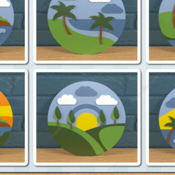 Intra απο ξύλο plywood 3mm-4mm πάχος – Στρογγυλή κρεμάστρα τοπίων διακοπών φοίνικα Δίασταση 20x20 cm INTRAFABR-82780742 - Image 1