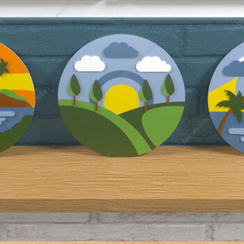 Intra απο ξύλο plywood 3mm-4mm πάχος – Στρογγυλή κρεμάστρα τοπίων διακοπών φοίνικα Δίασταση 20x20 cm INTRAFABR-82780742 - Image 2