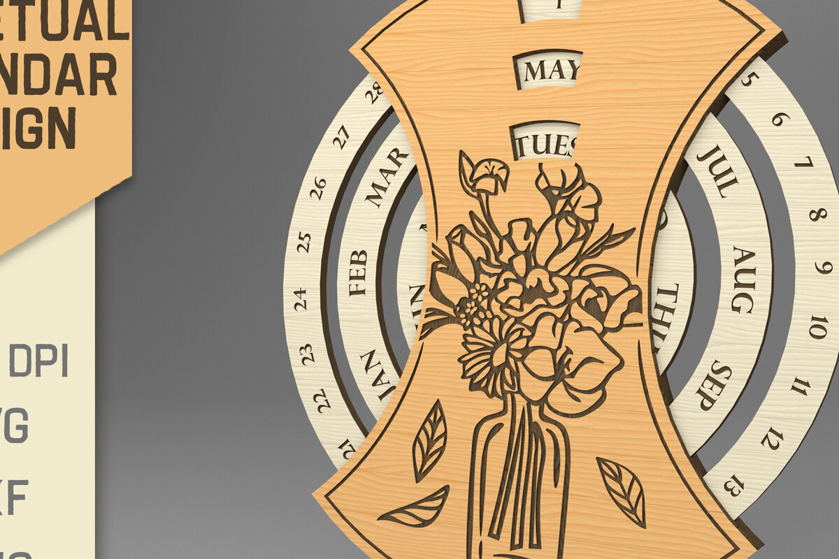 Intra απο ξύλο plywood 3mm-4mm πάχος – Στρογγυλό Διαρκές Ημερολόγιο. Λουλούδια Δίασταση  20x20 cm INTRAFABR-82463163