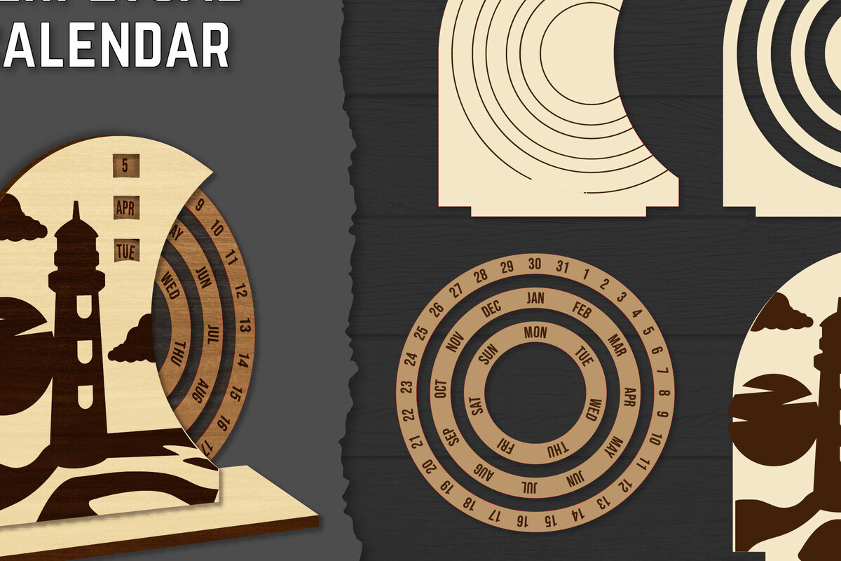 Intra απο ξύλο plywood 3mm-4mm πάχος – Round Perpetual Calendar Lasercut Δίασταση  20x20 cm INTRAFABR-119939796