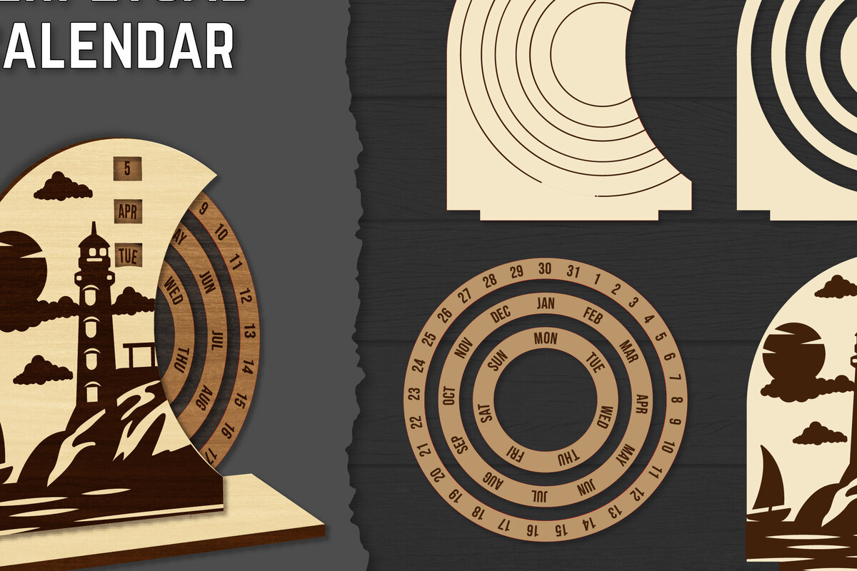 Intra απο ξύλο plywood 3mm-4mm πάχος – Round Perpetual Calendar Lasercut Δίασταση  20x20 cm INTRAFABR-119939820