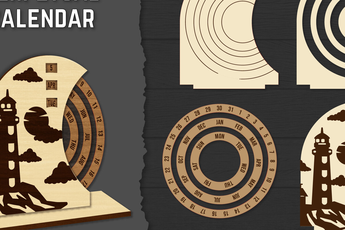 Intra απο ξύλο plywood 3mm-4mm πάχος – Round Perpetual Calendar Lasercut Δίασταση  20x20 cm INTRAFABR-119939747