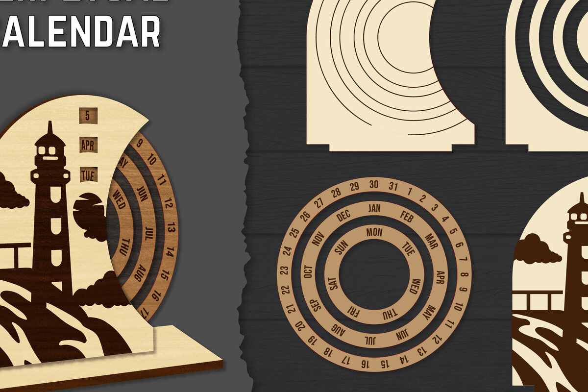 Intra απο ξύλο plywood 3mm-4mm πάχος – Round Perpetual Calendar Lasercut Δίασταση  20x20 cm INTRAFABR-119939749