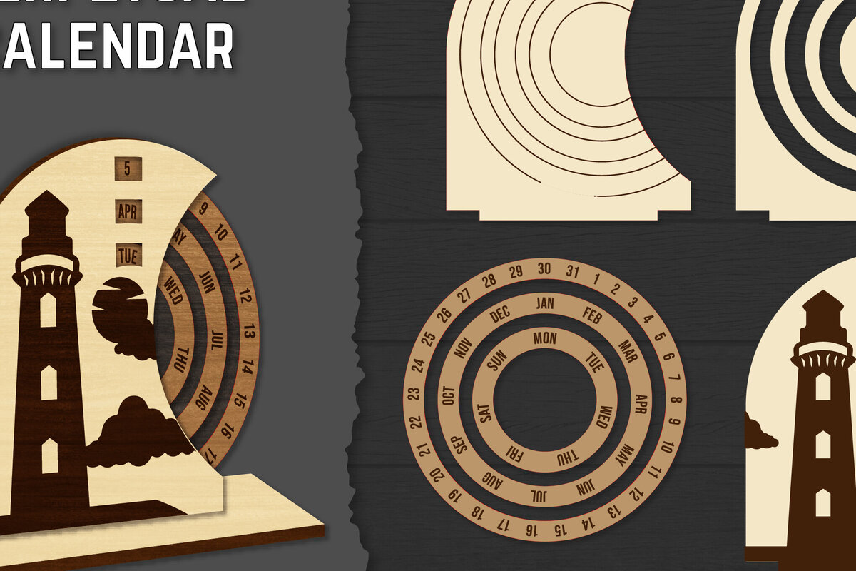 Intra απο ξύλο plywood 3mm-4mm πάχος – Round Perpetual Calendar Lasercut Δίασταση  20x20 cm INTRAFABR-119939757