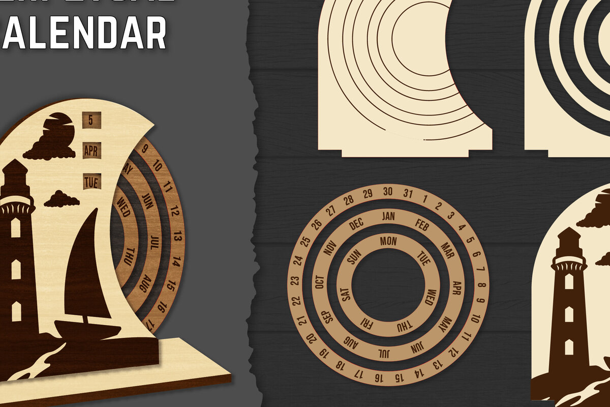 Intra απο ξύλο plywood 3mm-4mm πάχος – Round Perpetual Calendar Lasercut Δίασταση  20x20 cm INTRAFABR-119939771