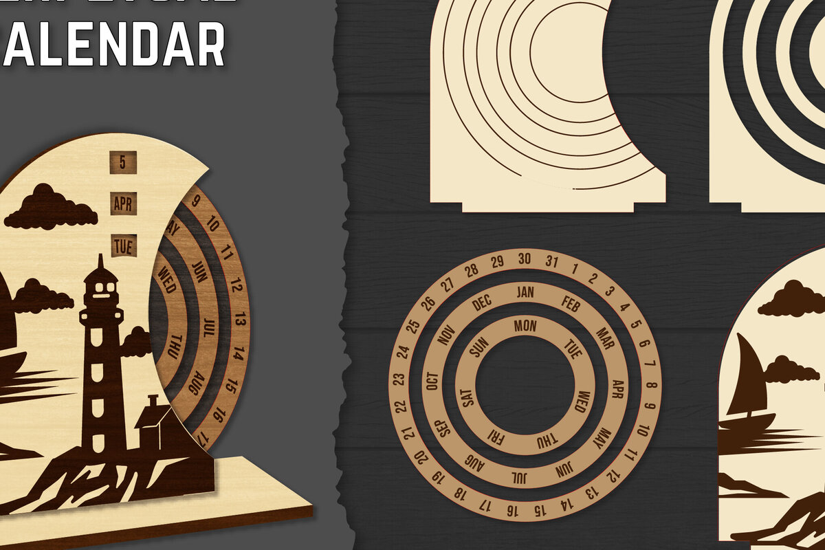 Intra απο ξύλο plywood 3mm-4mm πάχος – Round Perpetual Calendar Lasercut Δίασταση  20x20 cm INTRAFABR-119939778