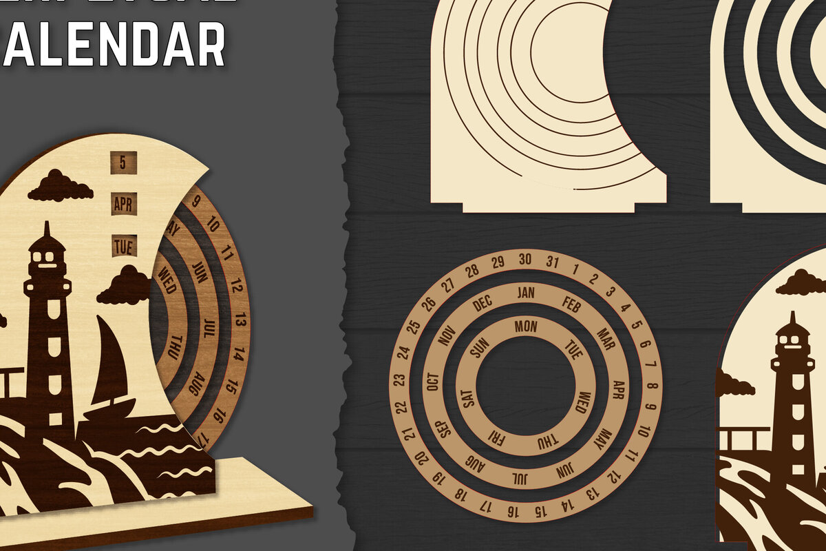 Intra απο ξύλο plywood 3mm-4mm πάχος – Round Perpetual Calendar Lasercut Δίασταση  20x20 cm INTRAFABR-119939787