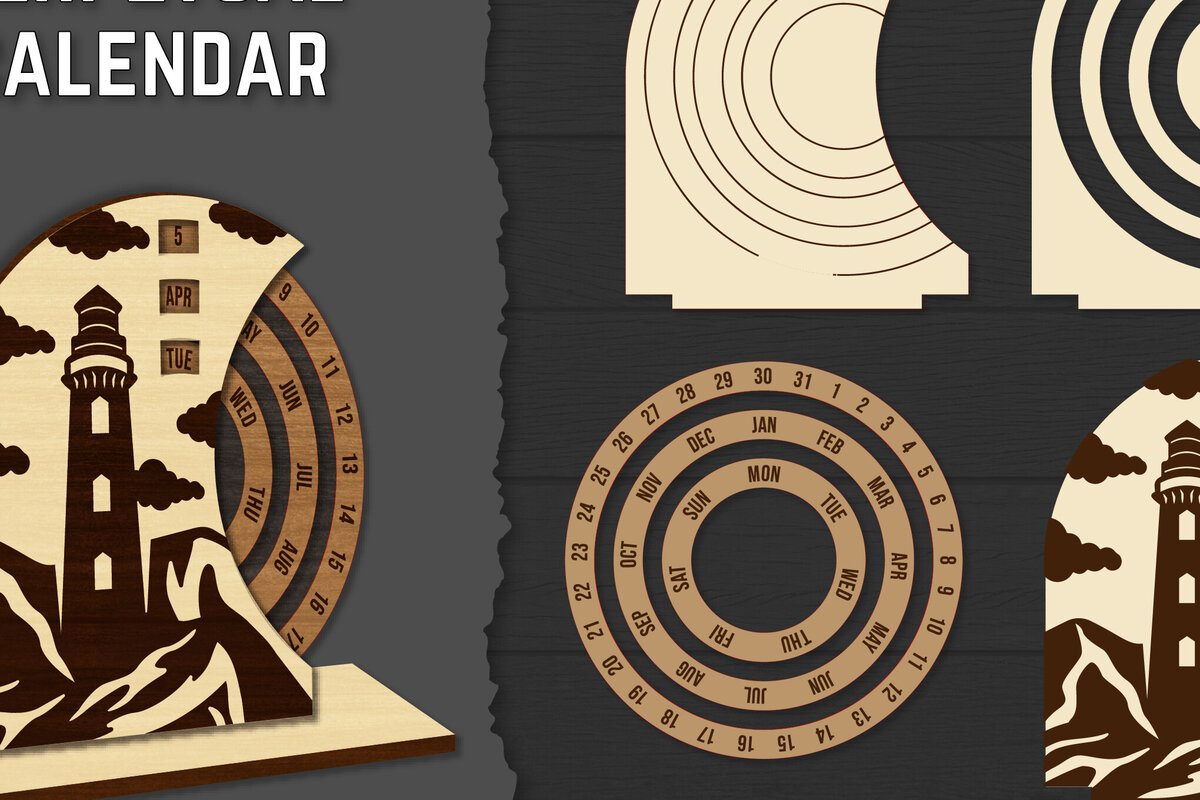 Intra απο ξύλο plywood 3mm-4mm πάχος – Round Perpetual Calendar Lasercut Δίασταση  20x20 cm INTRAFABR-119939743