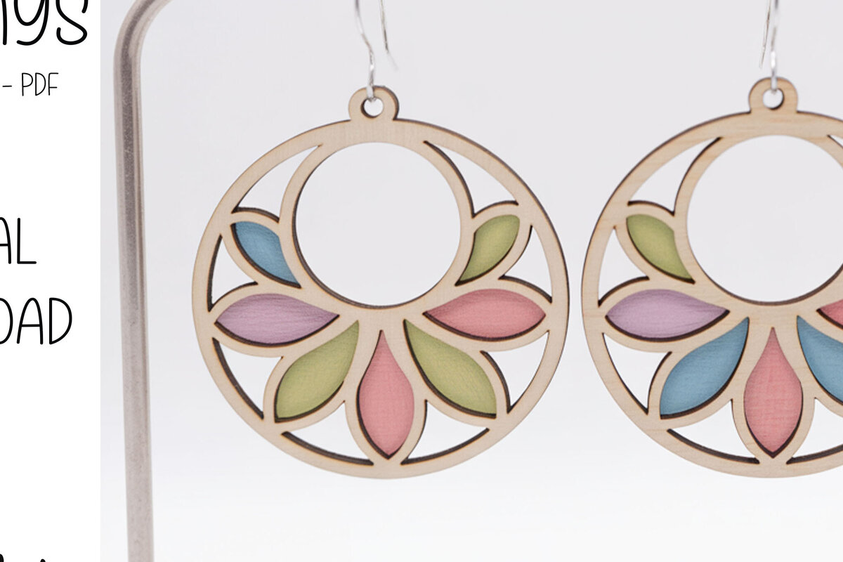 Intra απο ξύλο plywood 3mm-4mm πάχος – Σκουλαρίκια με στρογγυλά πέταλα Δίασταση  5x5 cm INTRAFABR-123009391