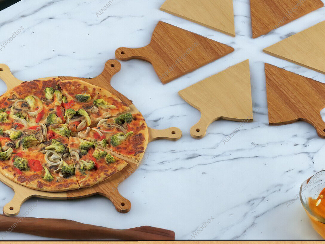 Intra απο ξύλο plywood 3mm-4mm πάχος – Στρογγυλό πιάτο πίτσας με 6 φέτες σερβιρίσματος Δίασταση  20x20 cm INTRAFABR-92300065