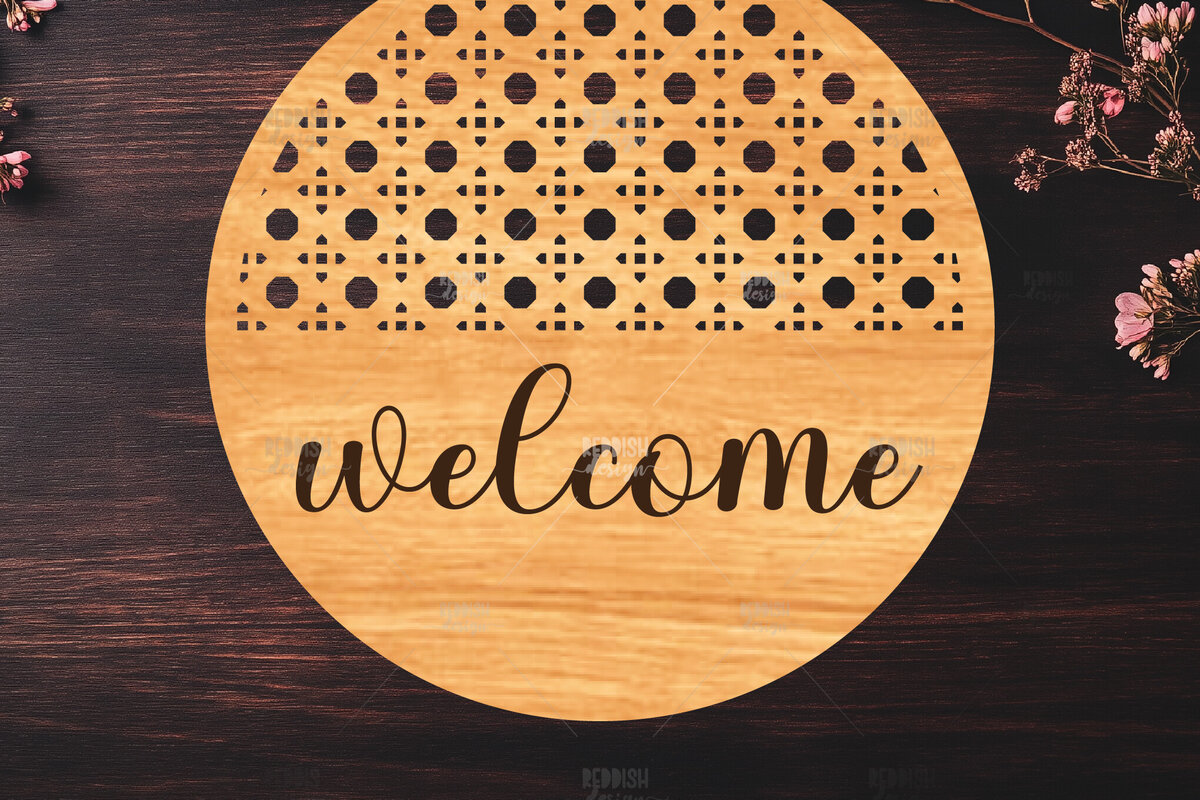 Intra απο ξύλο plywood 3mm-4mm πάχος – Στρογγυλή πινακίδα καλωσορίσματος Rattan Cut Laser Δίασταση  20x20 cm INTRAFABR-123487165